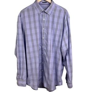 Bugatchi Classic Fit Purple Black Big Check Long Sleeve Dress Shirt‎ 17.5 x 37